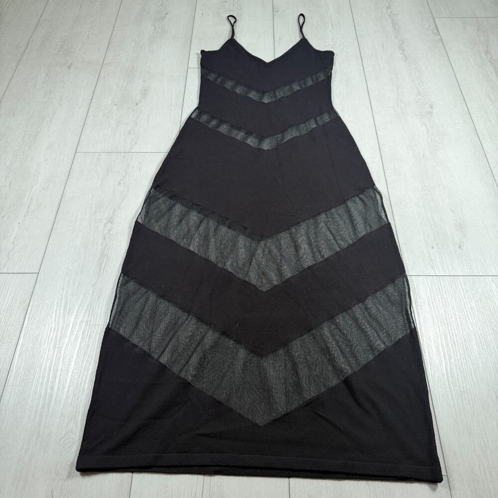 Cult Gaia Women's Small Lani Knit Black Sheer Mesh Maxi Dress V-Neck